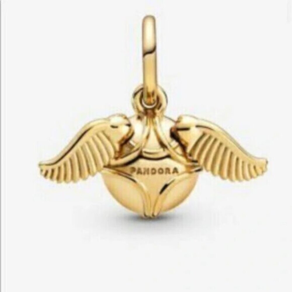 New Pandora Shine Gold Harry Potter Golden Snitch Wings Pendant Charm